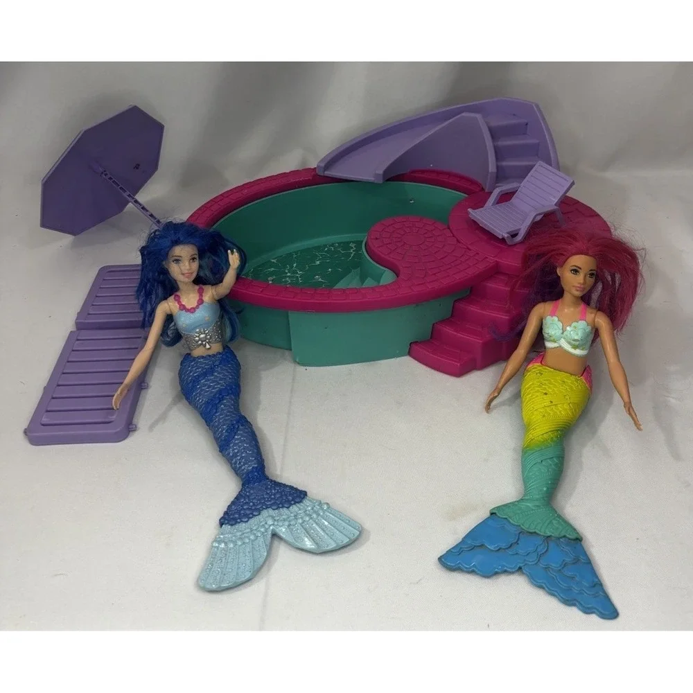 Barbie Size Pool Fashion Doll Party Playset, Mermaids, Lounge Chairs